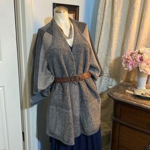 Grey block wrap poncho